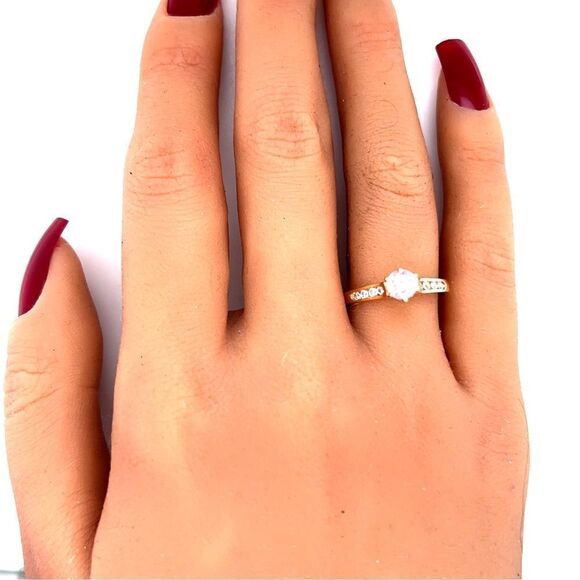 14K Gold Pink/White Cz Solitaire Ring - Picture 15 of 16